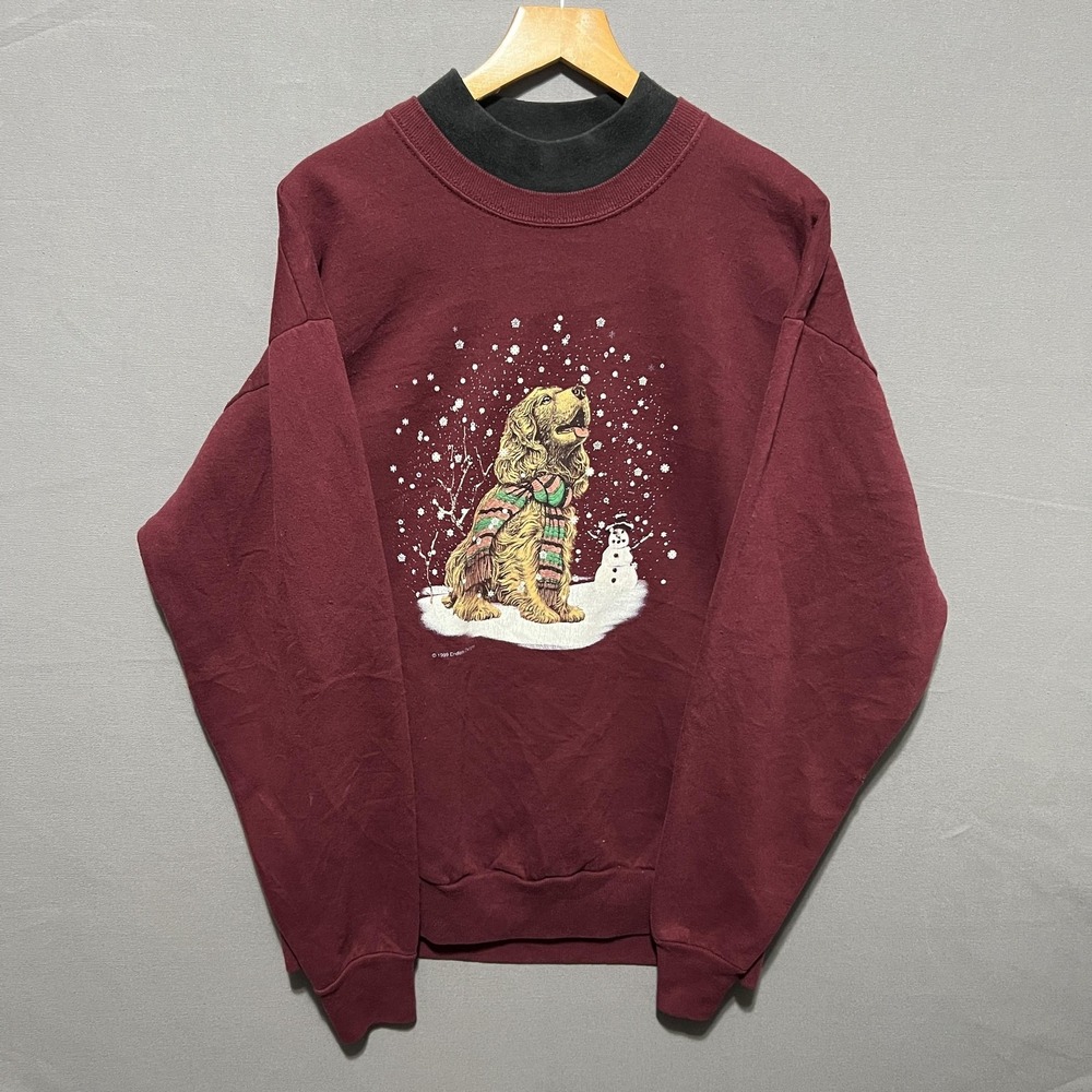 Vintage Endless Designs Sweatshirt Mens Large Red Dog Snowman Christmas 1999 90s